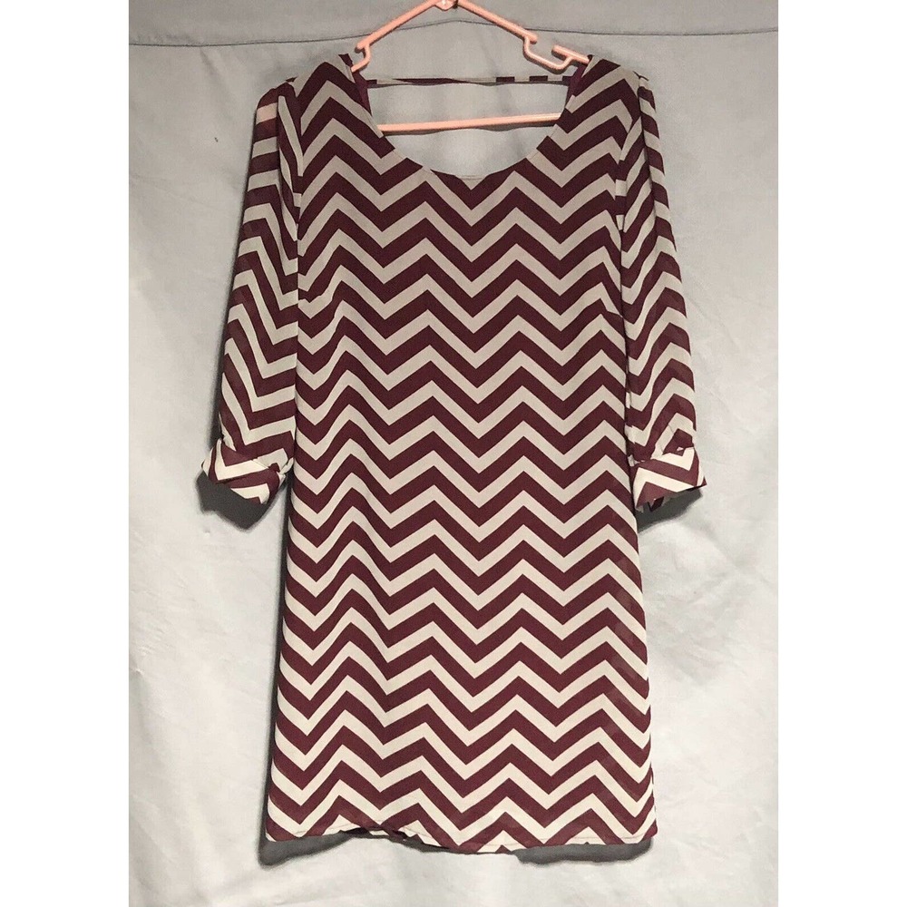 Wine & Cream Stripe Dress - Sz Medium